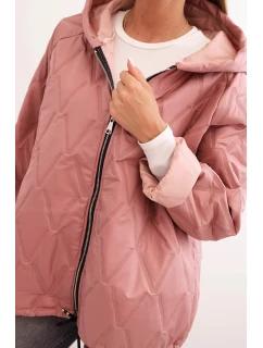 Dámská prošívaná bunda s kapucí tmavě růžová