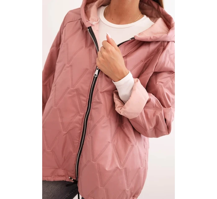 Dámská prošívaná bunda s kapucí tmavě růžová