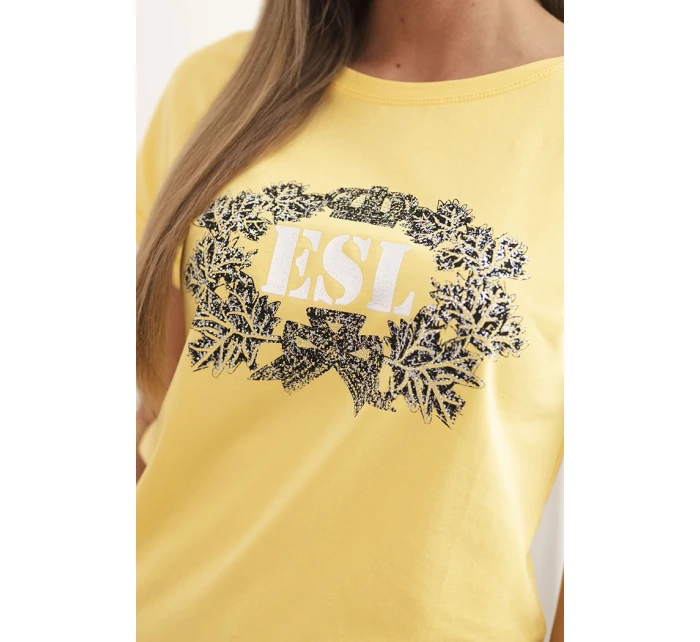 Dámská bavlněná halenka s ozdobným potiskem model 22014297 žlutá - K-Fashion