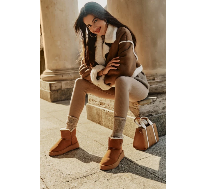 Kožené Semišové Sněhule S Kožešinou Vinceza 97951 Camel