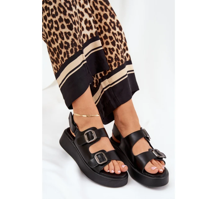 Dámské sandály na platformě a klínu s přezkami černé model 21688802 - Boto