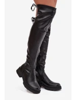 Dámské kozačky nad koleno s šněrováním černé Rylissa