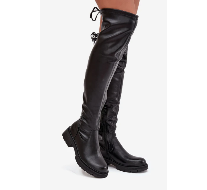 Dámské kozačky nad koleno s šněrováním černé Rylissa