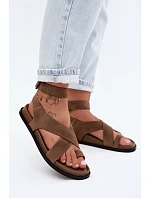 Plochá sandály z přírodního semiše D&A CR61-3049 tmavě béžové