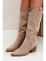Kožené kovbojské kozačky na podpatku Khaki Hartley Kožené kovbojské kozačky na podpatku Khaki Hartley