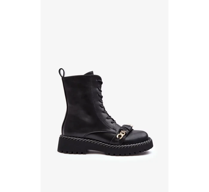 Dámské kožené pracovní kotníkové boty s ozdobou, černá S.Barski Dámské kožené pracovní kotníkové boty s ozdobou, černá S.Barski