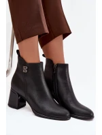 Dámské kožené zateplené boty Jovelle – černé, na podpatku Dámské kožené zateplené boty Jovelle – černé, na podpatku