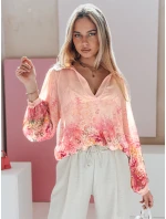 Dámské květované tričko oversize FLOWERS pink FashionStreet DY0470