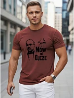 Tshirt męski klasyczny z nadrukiem bawełniany bordowy model 22217902 - FashionStreet