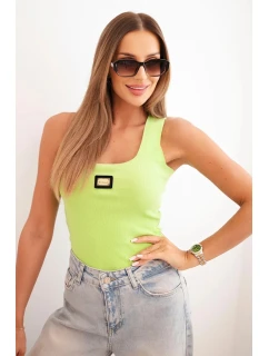 Dámská pruhovaná top na ramínkách s ozdobnou nášivkou model 21308341 zelená - K-Fashion