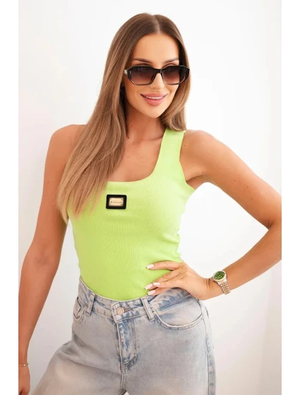 Dámská pruhovaná top na ramínkách s ozdobnou nášivkou model 21308341 zelená - K-Fashion Dámská pruhovaná top na ramínkách s ozdobnou nášivkou model 21308341 zelená - K-Fashion