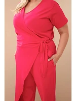 Dámský bavlněný overal Plus Size se zavazováním v pase fuchsiová Dámský bavlněný overal Plus Size se zavazováním v pase fuchsiová