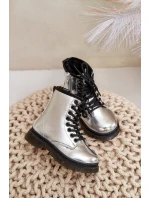 Zateplené dívčí lakované boty na zip stříbrné Novita Zateplené dívčí lakované boty na zip stříbrné Novita