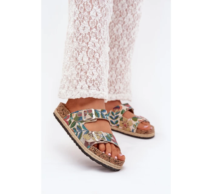 Dámské vzorované pantofle na korkové platformě s přezkami Lee Cooper – multicolor