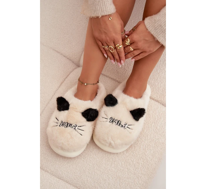 Dámské huňaté pantofle s motivem úsměvu – béžové Lexira Dámské huňaté pantofle s motivem úsměvu – béžové Lexira