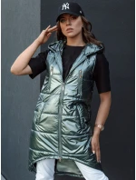 Dámská prošívaná vesta s kapucí dlouhá MERIS tmavě zelená FashionStreet TY4425