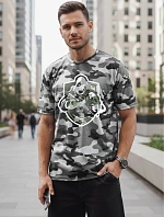 Klasické pánské tričko v kamuflážovém vzoru s potiskem, šedé, FashionStreet NX2003R