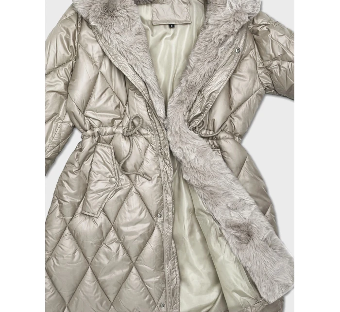 Béžová bunda s kožešinovou kapucí, model 21757959 - HONEY WINTER