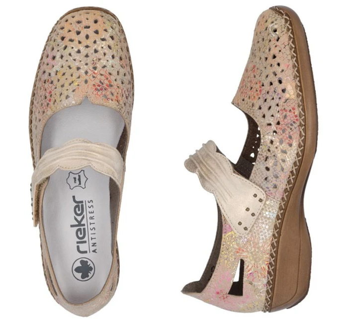 Dámská kožená prolamovaná obuv na suchý zip model 22021923 - Rieker