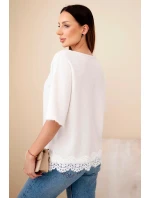 Dámský svetr s krátkým rukávem a krajkou béžový