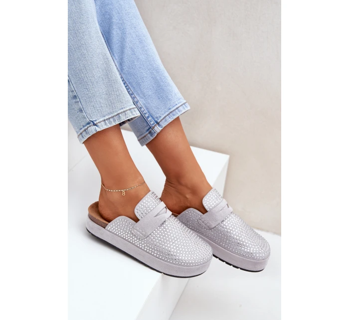 Dámské Pantofle Zdobené Kryštály Na Platformě Šedé Deorani Dámské Pantofle Zdobené Kryštály Na Platformě Šedé Deorani