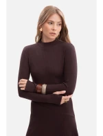 model 21379836 Žebrované midi šaty s asymetrickým pasem tmavě čokoládové - BeWear