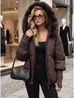 Dámská zimní prošívaná bunda s kožešinou, čokoládová, FashionStreet TY5993 Dámská zimní prošívaná bunda s kožešinou, čokoládová, FashionStreet TY5993
