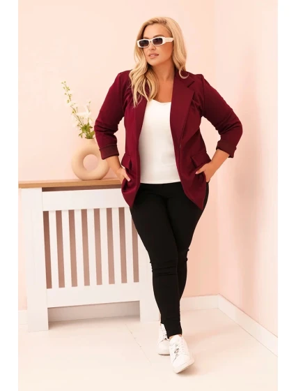 Dámská viskózová blazer Plus Size s dlouhým rukávem a límcem švestková