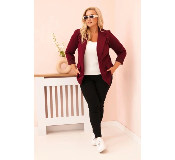 Dámská viskózová blazer Plus Size s dlouhým rukávem a límcem švestková