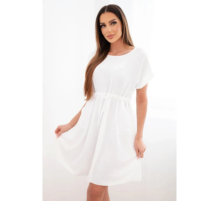 Dámské šaty s krátkým rukávem a vázáním v pase bílá Dámské šaty s krátkým rukávem a vázáním v pase bílá