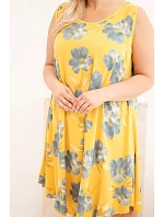 Dámské šaty Plus Size viskózové s květinovým vzorem na ramínkách hořčicová Dámské šaty Plus Size viskózové s květinovým vzorem na ramínkách hořčicová