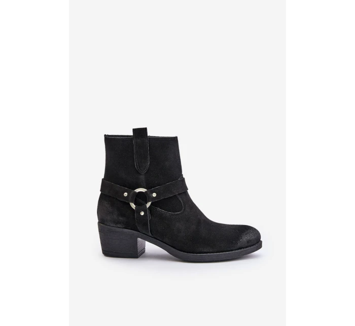 Semišové zateplené boty na podpatku černé model 21673748 - Zazoo