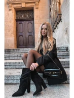 Darlina dámské boty na podpatku s třásněmi a mačkáním zateplené černé