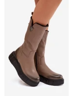 Kožené Dámské Kozačky S Tmavě Béžové model 21821669 - Zazoo