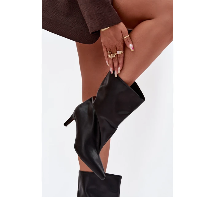 Dámské nazouvací kotníkové boty na jehlovém podpatku – černé