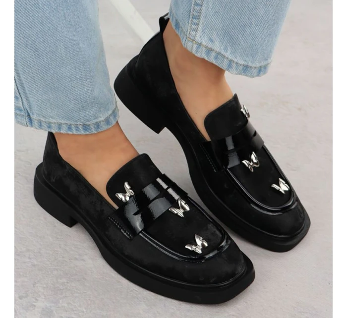 Dámské polobotky lords s motýly černé Potocki SZ12650 Dámské polobotky lords s motýly černé Potocki SZ12650