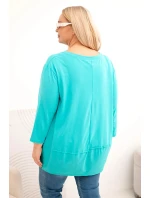 Dámská blůza Plus Size z bavlny s ozdobnými knoflíky a ohrnutými rukávy mátová