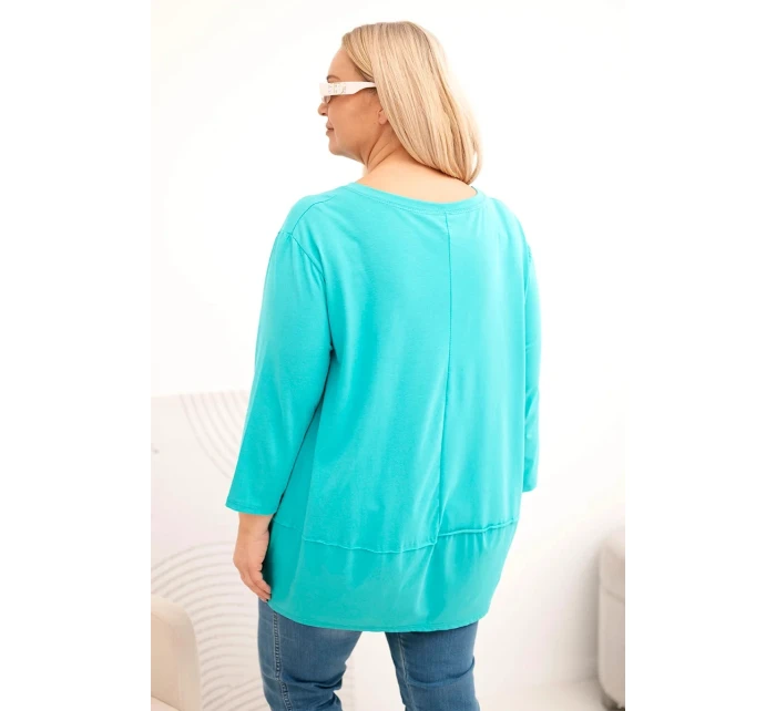 Dámská blůza Plus Size z bavlny s ozdobnými knoflíky a ohrnutými rukávy mátová