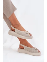 Dámské Kožené Sandály S Dekorací S.Barski LR51-786 Béžové Dámské Kožené Sandály S Dekorací S.Barski LR51-786 Béžové