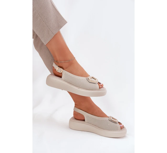 Dámské Kožené Sandály S Dekorací S.Barski LR51-786 Béžové Dámské Kožené Sandály S Dekorací S.Barski LR51-786 Béžové