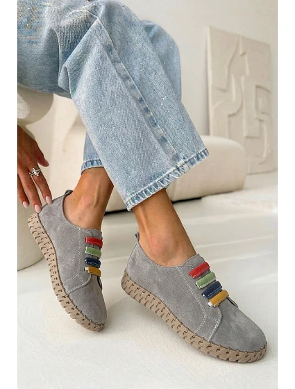 Kožené semišové dámské polobotky Vinceza 95377 Šedé