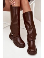 Dámské zateplené kozačky s vyhrnutou holení a přezkou Fiorae – čokoládové, eko semiš Dámské zateplené kozačky s vyhrnutou holení a přezkou Fiorae – čokoládové, eko semiš