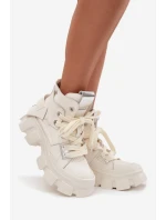 Dámské zateplené sportovní kotníkové botky z kůže – bílé GOE Dámské zateplené sportovní kotníkové botky z kůže – bílé GOE