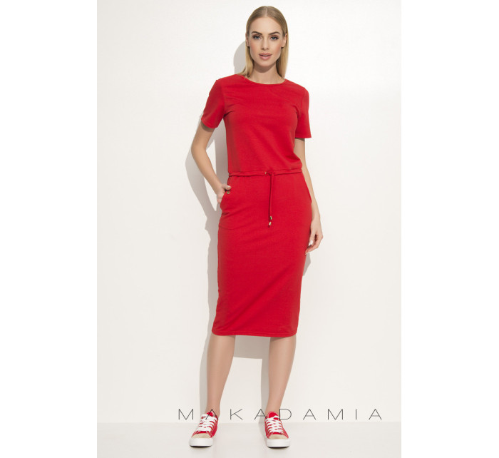 Dámské šaty na denní nošení se zavazováním v pase červené - Červená - Makadamia