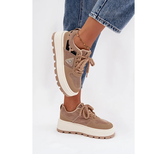 Dámské boty na platformě A209 béžové - Sweet Shoes