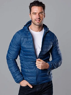 Tmavě modrá prošívaná pánská bunda s kapucí model 18345074 - J.STYLE