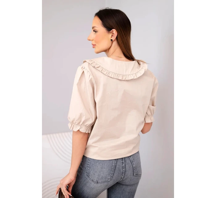 Dámská bavlněná košile s volánkem a vázáním béžová