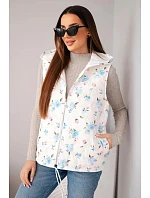 Dámská prošívaná vesta s kapucí s květinovým vzorem modrá