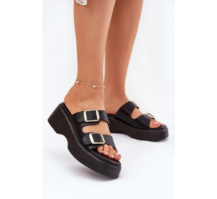 Dámské Klapky Na Klínu A Platformě S Přezkami Černé Nitarelia Dámské Klapky Na Klínu A Platformě S Přezkami Černé Nitarelia