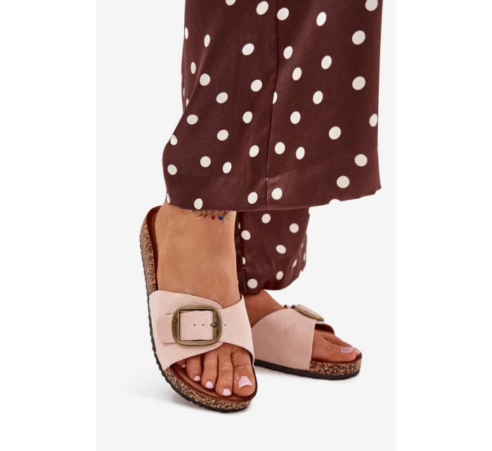 Dámské pantofle s přezkou na korkové platformě růžové Zavira Dámské pantofle s přezkou na korkové platformě růžové Zavira